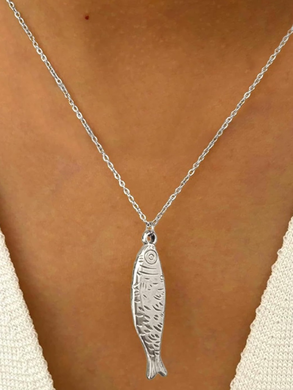 Silver Fish Pendant Necklace